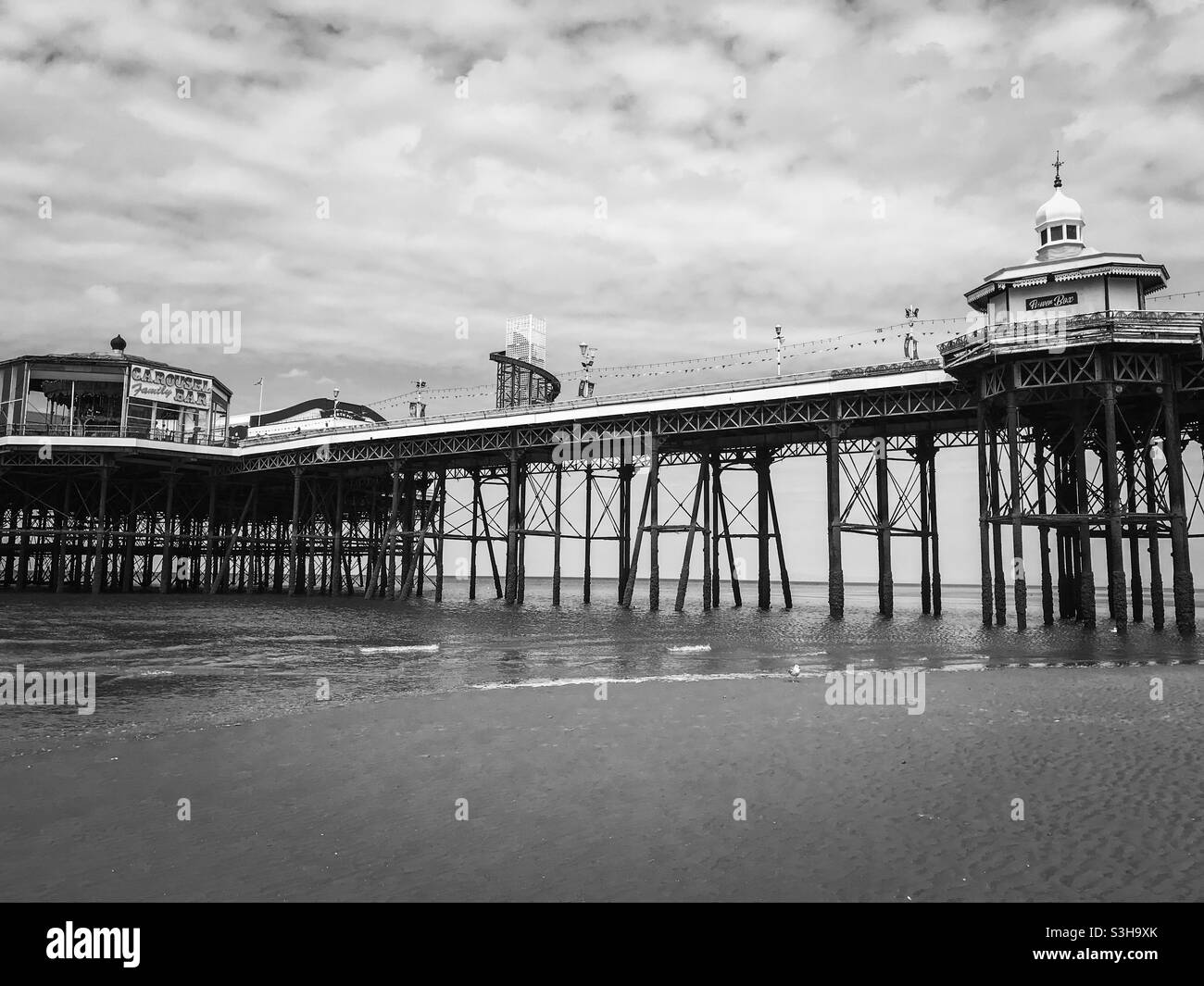 Blackpool beach and North pier - Smartphone Captured Stock Image Blackpool beach and North pier - Smartphone Captured Stock Image