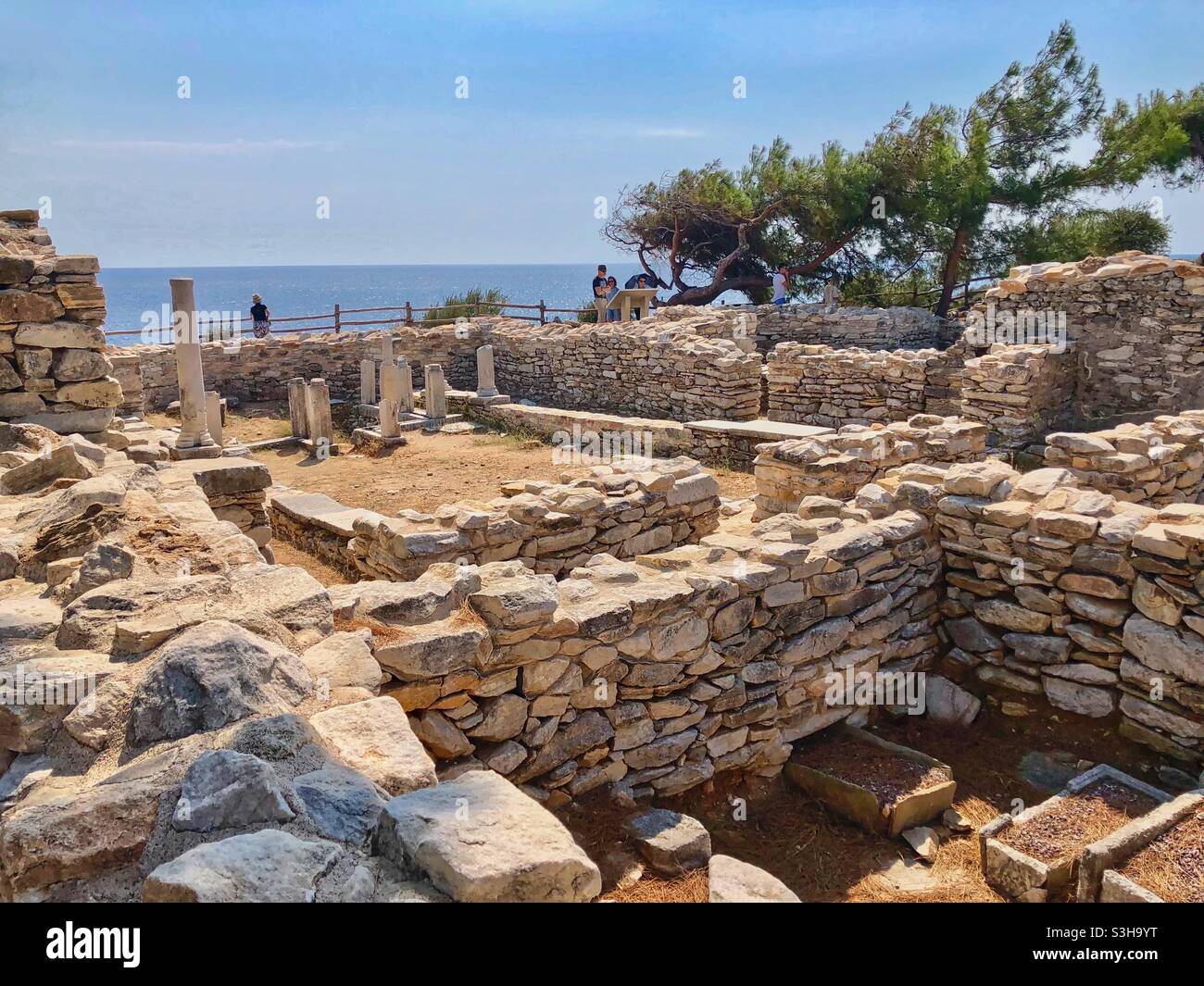 Archeological site with sea view in Aliki on the South of Thassos island, Greece. - Smartphone Captured Stock Image