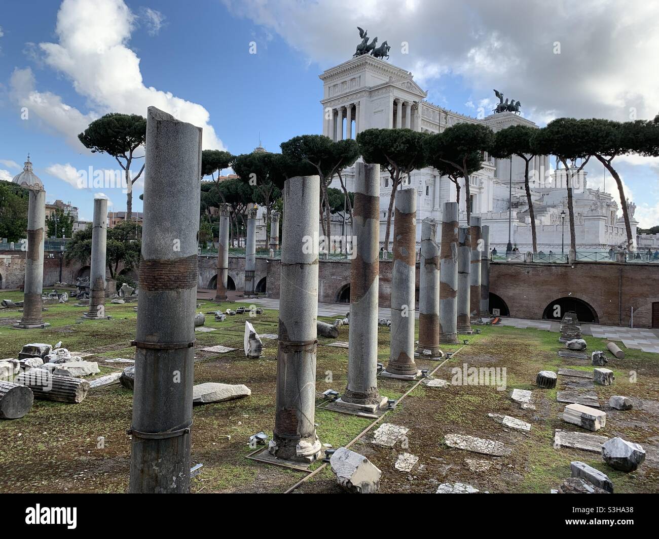 Imperial Forum excavation with ancient columns - Smartphone Captured Stock Image