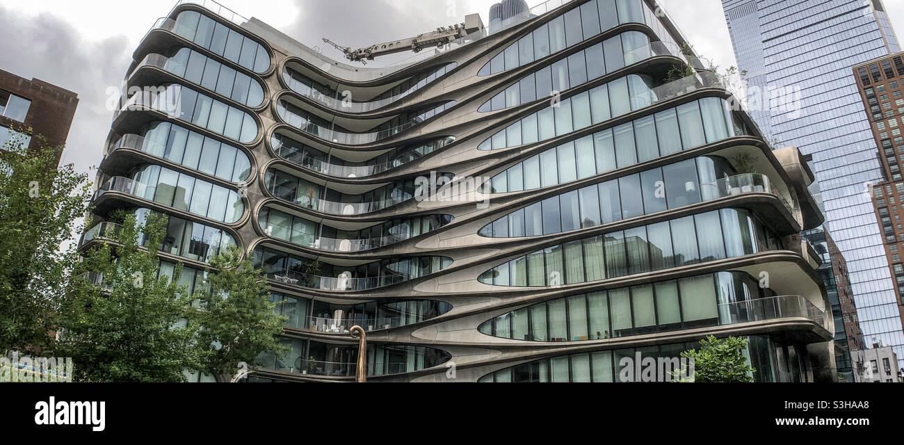 520 West 28th Street, a luxury apartment building designed by Zaha Hadid next to the High line Park, Manhattan , New York City Stock Photo