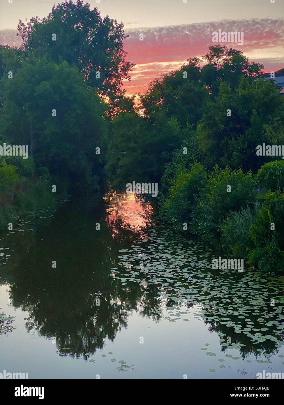 Sunset on the river Thouet Parthenay France - Smartphone Captured Stock Image