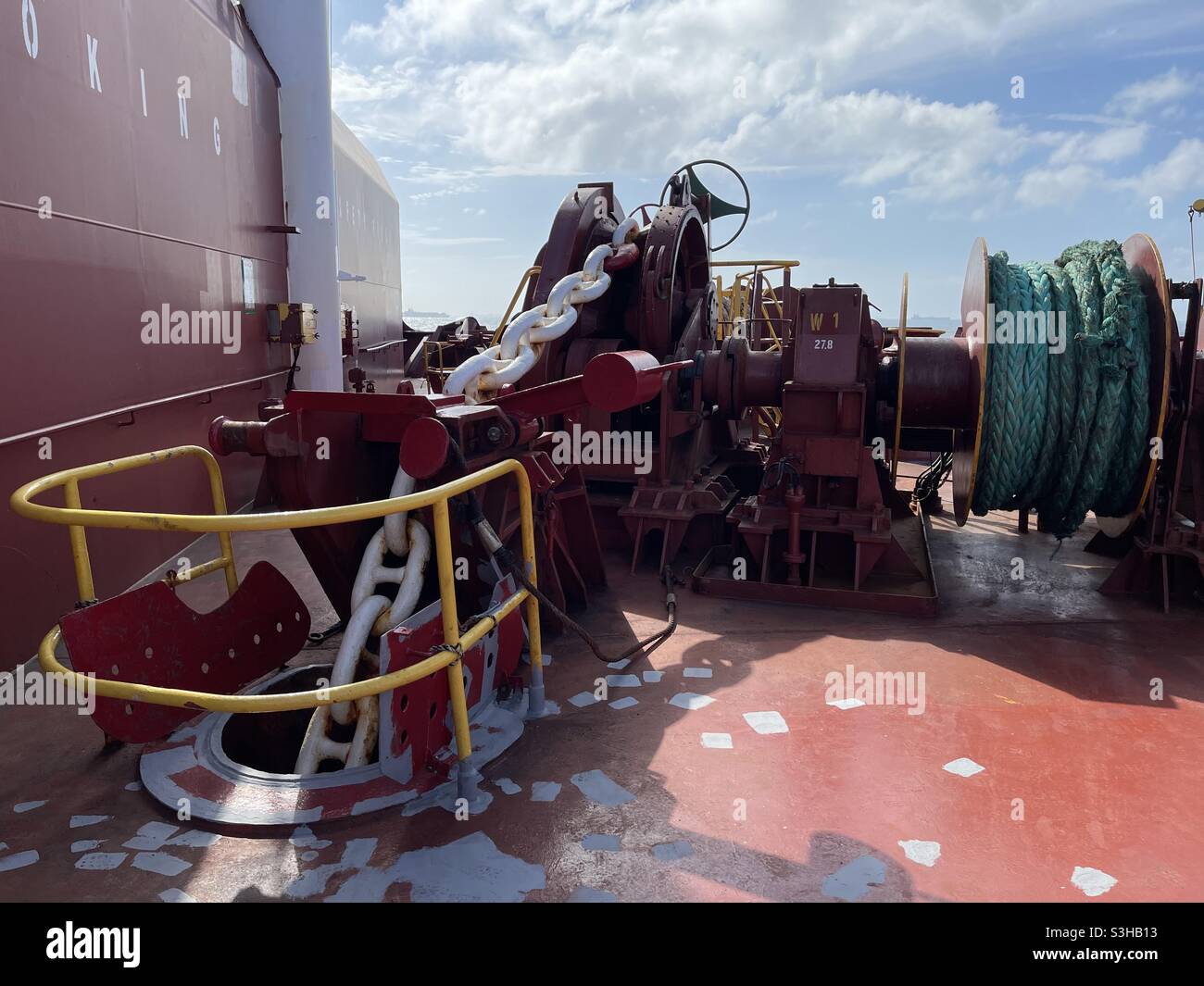 Starboard anchor mooring winchlass secured in forward mooring station