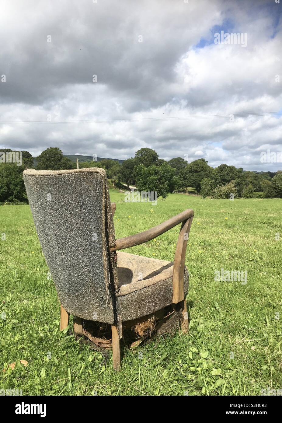 Chair , field, thoughtfulness, silence , reflective Stock Photo