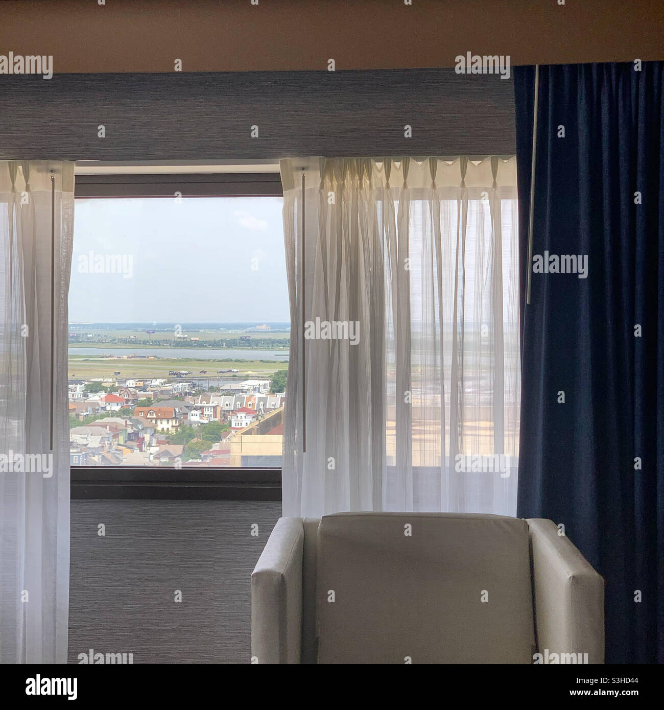 Window in a room at the Tropicana, Atlantic City, New Jersey, United States - Smartphone Captured Stock Image