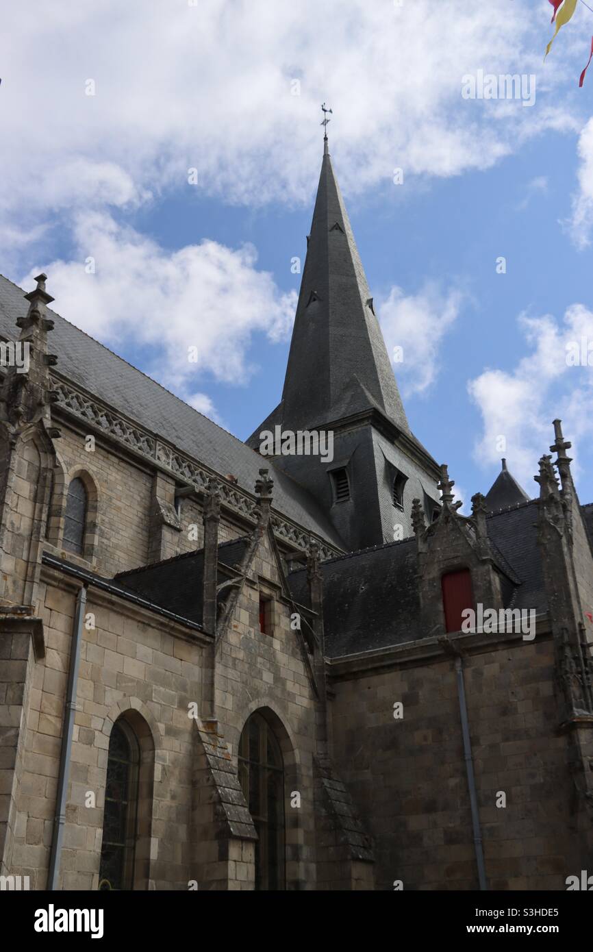 The collegiate church of Saint Aubin is located in the center of the medieval city of Guerande  surrounded by its ramparts. It is located in the French department of Loire Atlantique - Smartphone Captured Stock Image