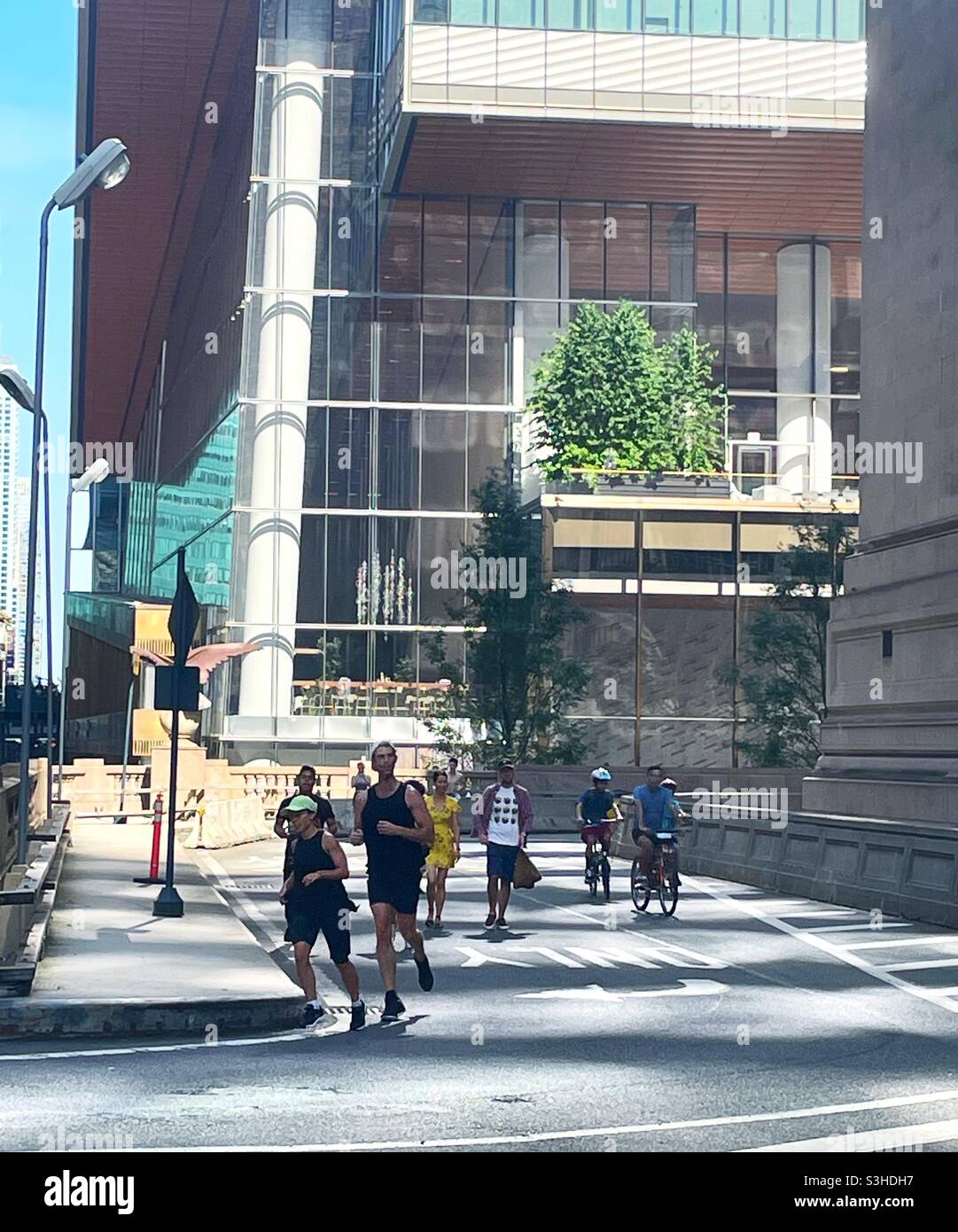 The summer streets program opens Park Avenue to runners and bikes for two Saturdays in August each year, NYC, USA - Smartphone Captured Stock Image