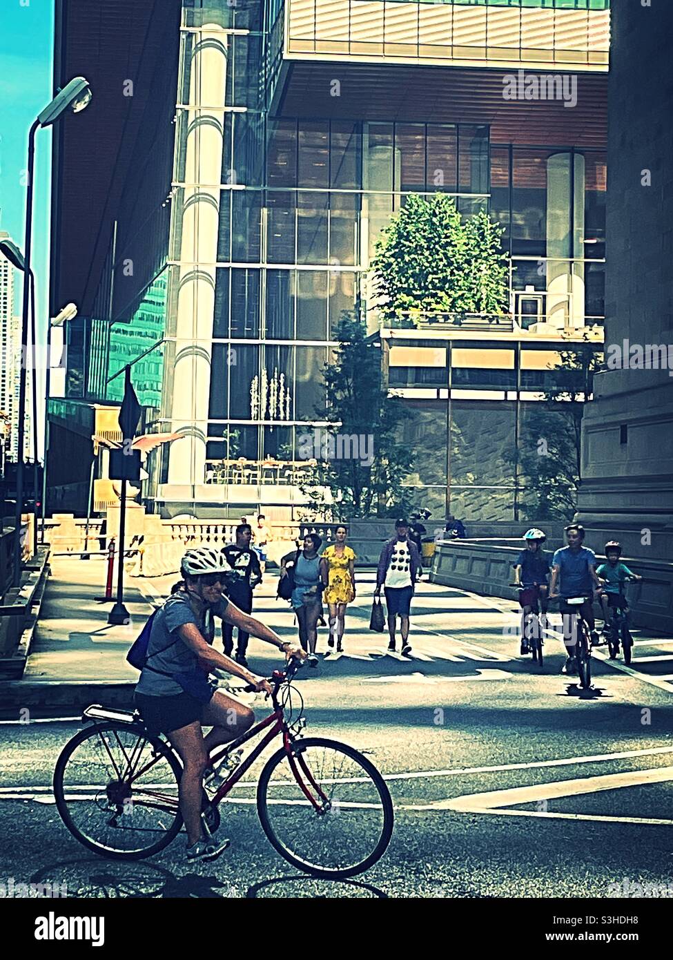 The Summer streets program opens Park Avenue to runners and bikes for two Saturdays each August, 2021, NYC, USA - Smartphone Captured Stock Image