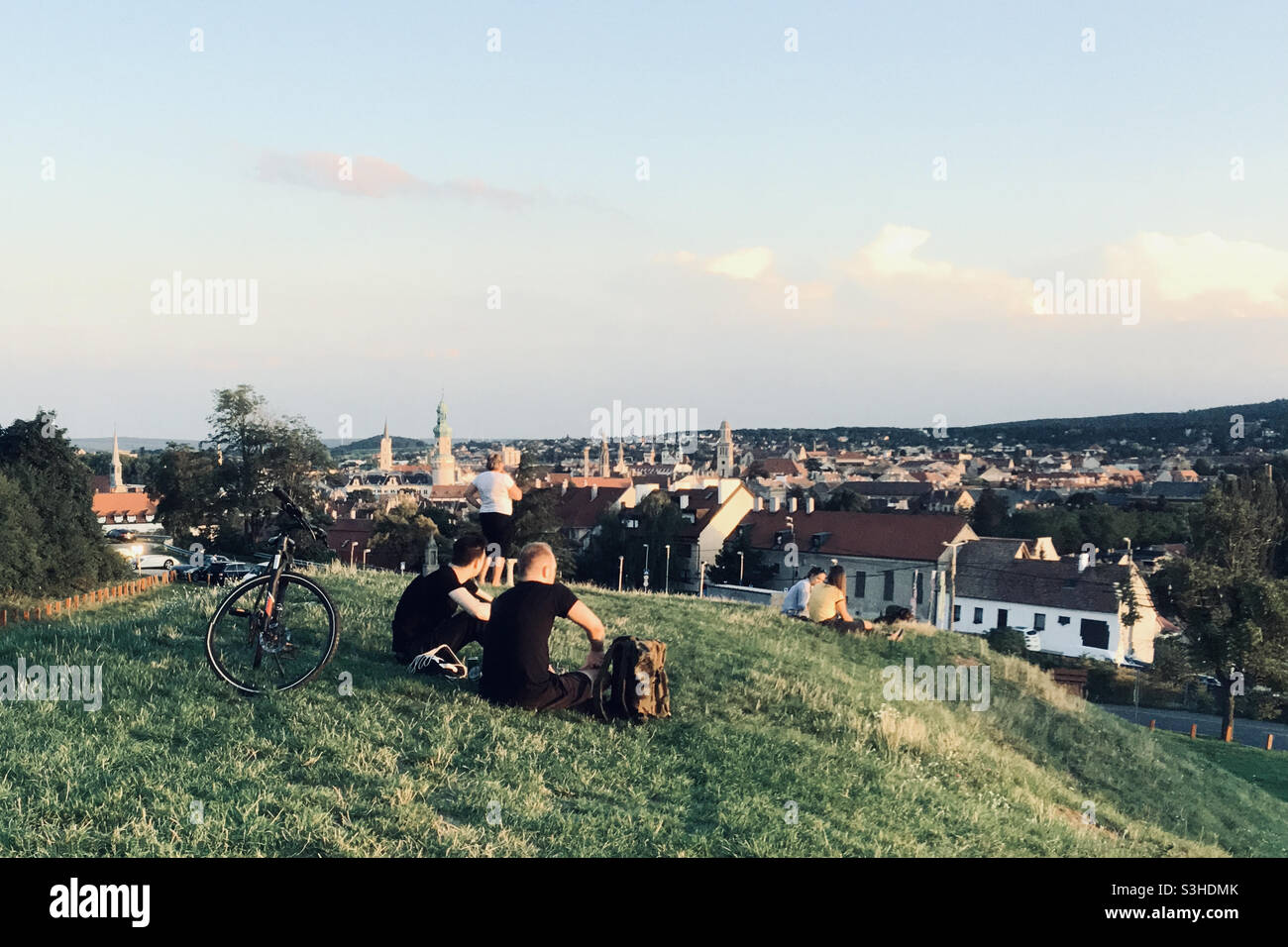 People resting watching the landscape of Sopron, Hungary Stock Photo