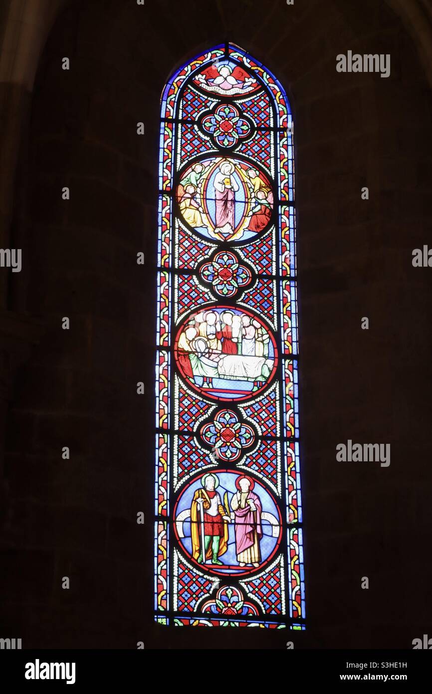 Stained glass in a church in Guerande Loire Atlantique, France - Smartphone Captured Stock Image