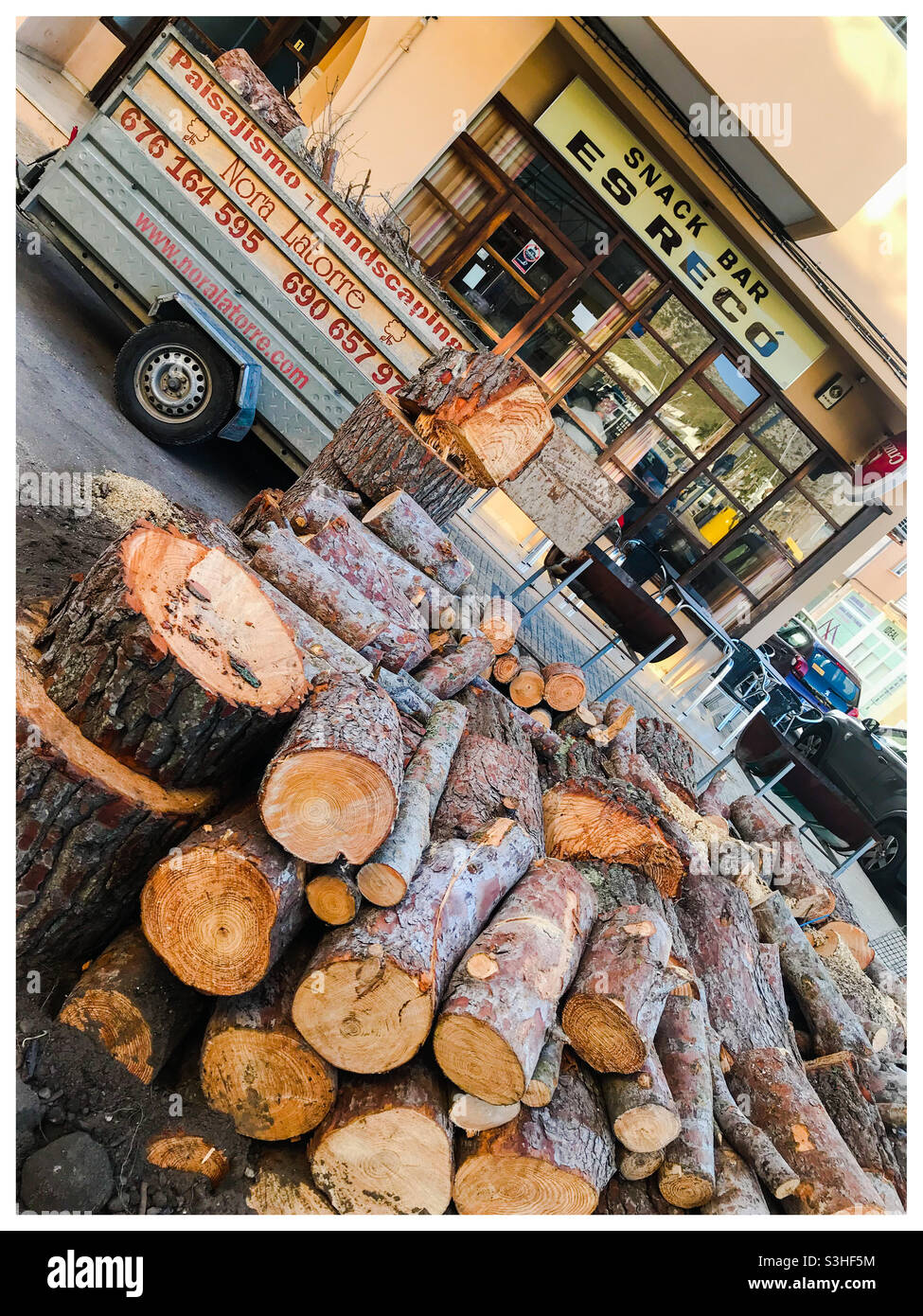 St Antoni bonfire preparation, Mallorca - Smartphone Captured Stock Image