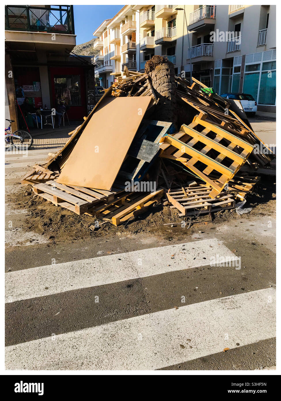 St Antoni bonfire preparation, Mallorca - Smartphone Captured Stock Image