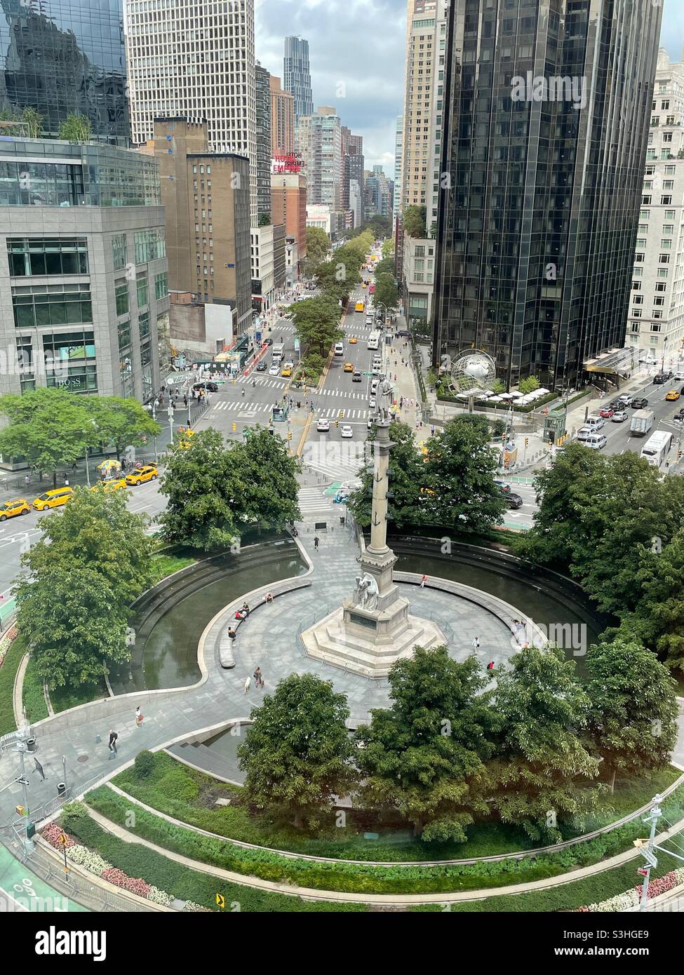 The Christopher Columbus monument is in the middle of Columbus Circle on the west side of central park at 59th St., NYC, USA - Smartphone Captured Stock Image