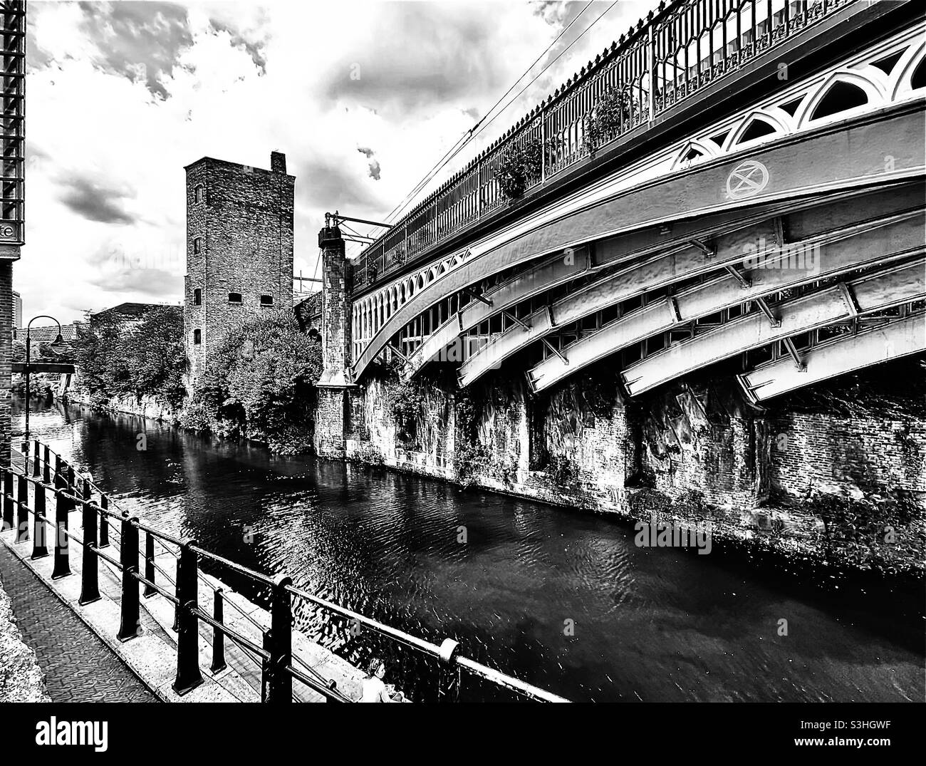 Manchester canal and railway viaduct Stock Photo