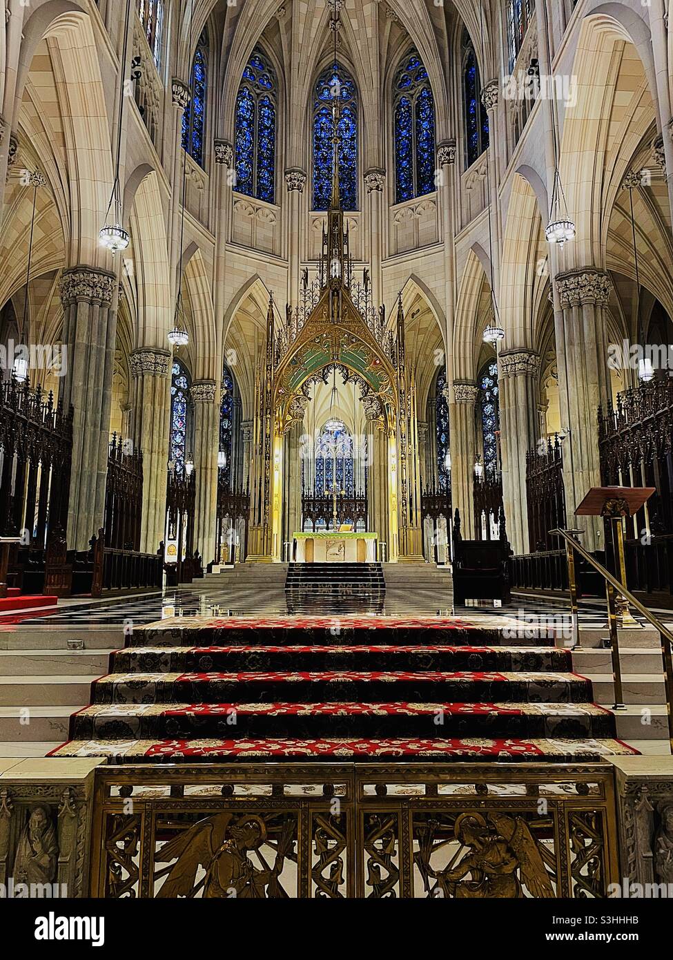 The main altar of St. Patrick’s Cathedral is ornately decorated, NYC, USA, 2021 - Smartphone Captured Stock Image