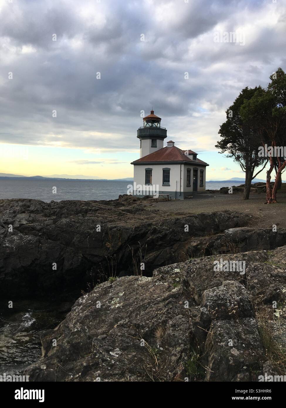 Lighthouse at Lime Kiln Point State Park San Juan Island Washington Stock Photo