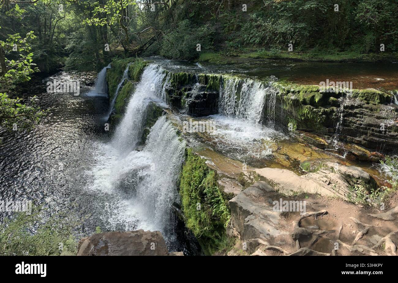 Sgwd y Pannwr waterfall on the river afon mellte in Brecon South Wales Stock Photo