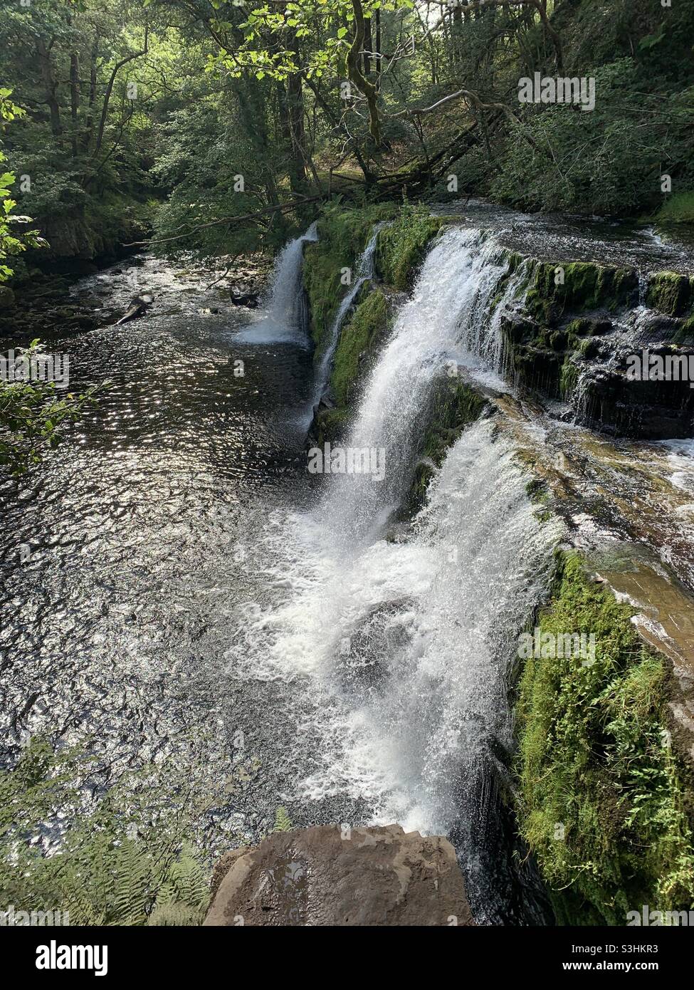 Sgwd y pannwr waterfall on the river afon mellte in Brecon South Wales - Smartphone Captured Stock Image