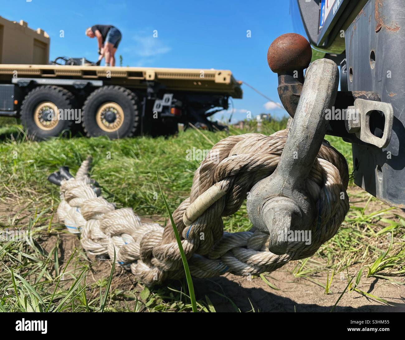 Roadside assistance with a tow truck Stock Photo