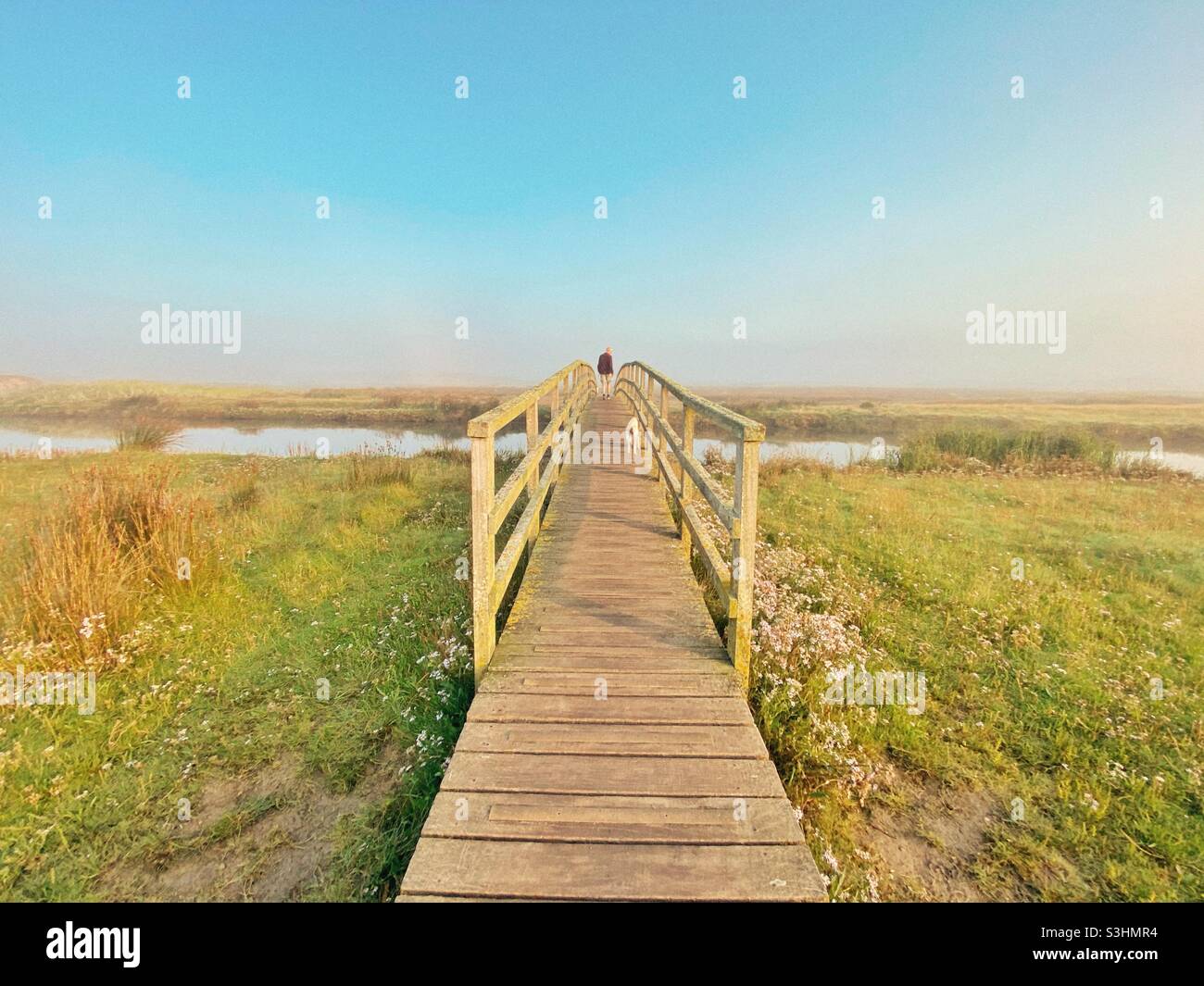 Footbridge over the River Crigyll at Rhosneigr, Anglesey, North wales, Gwynedd, uk - Smartphone Captured Stock Image