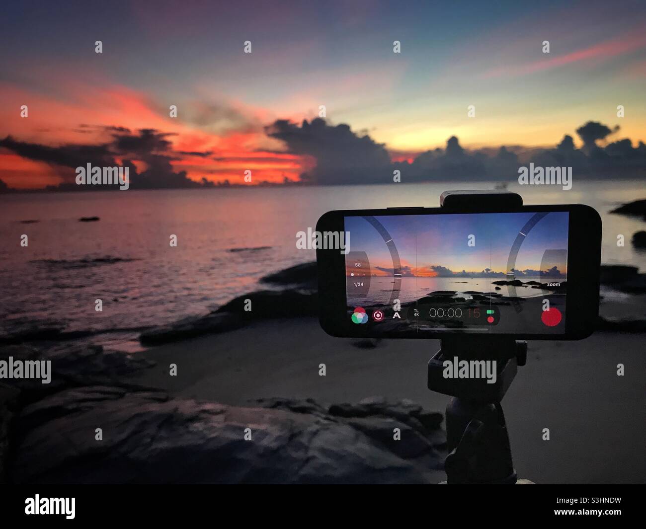Sunrise time lapse shooting on an iPhone using Filmic Pro Stock Photo