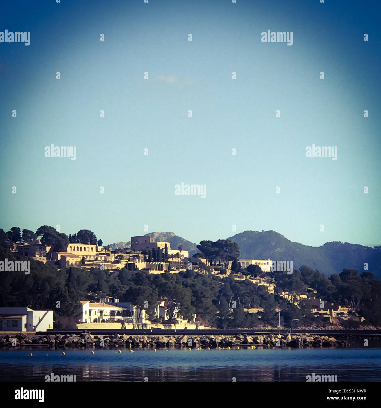 Fort overlooking Puerto Pollensa bay, Mallorca - Smartphone Captured Stock Image