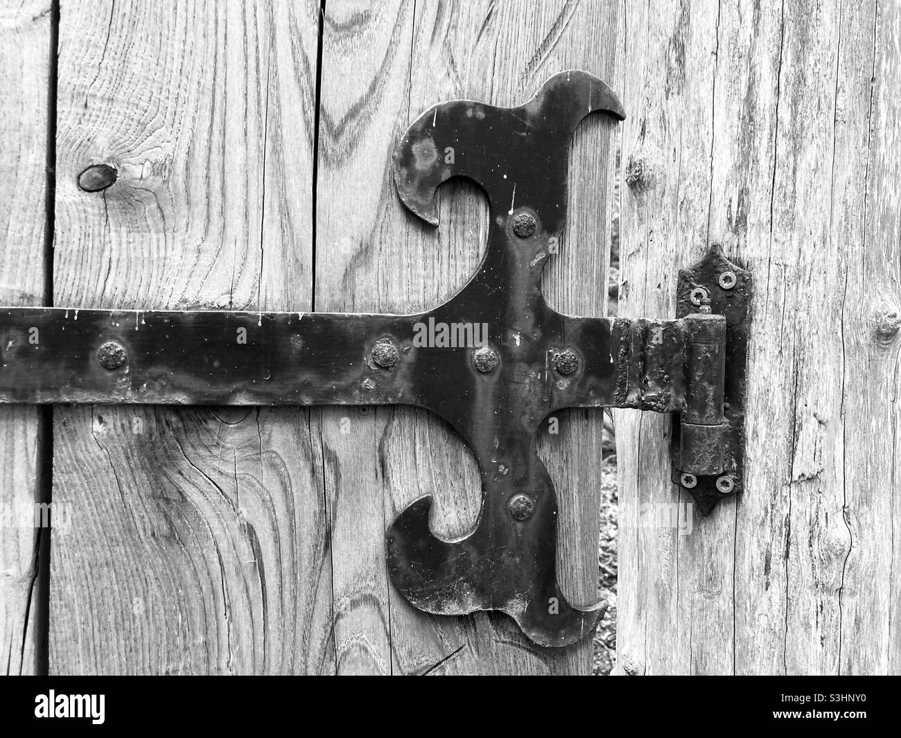 Fitting of a wooden Gate Stock Photo