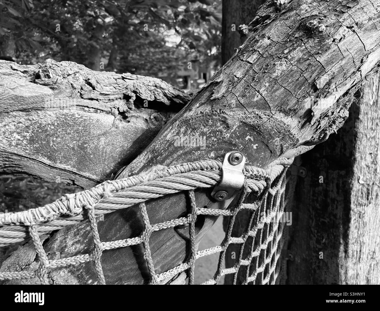 Net mounted on wooden bar Stock Photo
