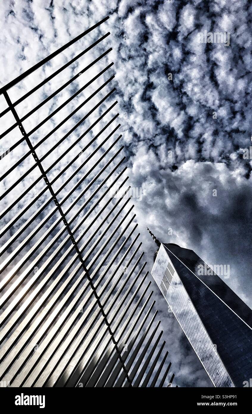 The Oculus wings meet the Freedom Tower. Stock Photo