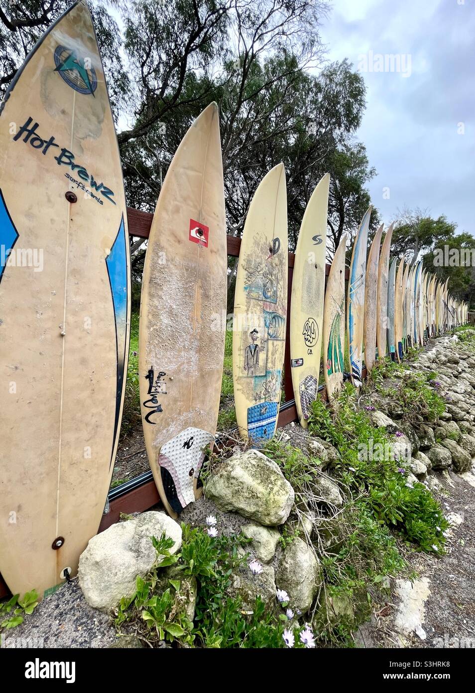 Surfboard fence at a cafe Prevelly Margaret River Western Australia Stock Photo Alamy