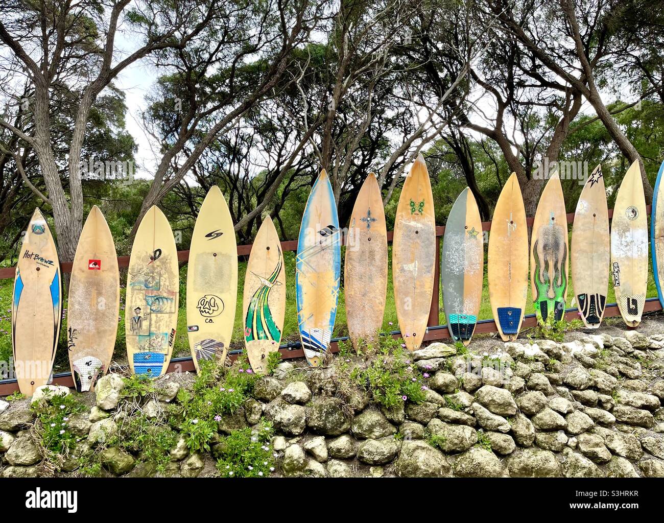 Surfboard fence at a cafe Prevelly Margaret River Western Australia Stock Photo Alamy