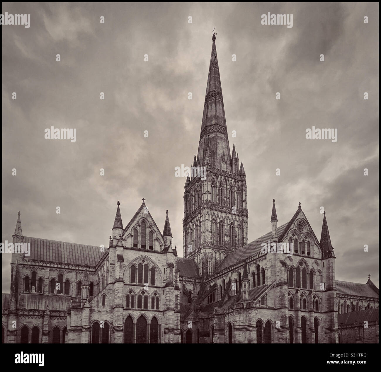 Salisbury Cathedral, Wiltshire, England, has the tallest church spire in the UK. The Cathedral also houses the oldest working clock and the best original copy of Magna Carta. Photo ©️ COLIN HOSKINS. - Smartphone Captured Stock Image