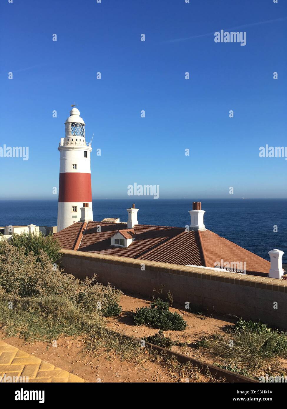 Europa Point Lighthouse in Gibraltar Stock Photo