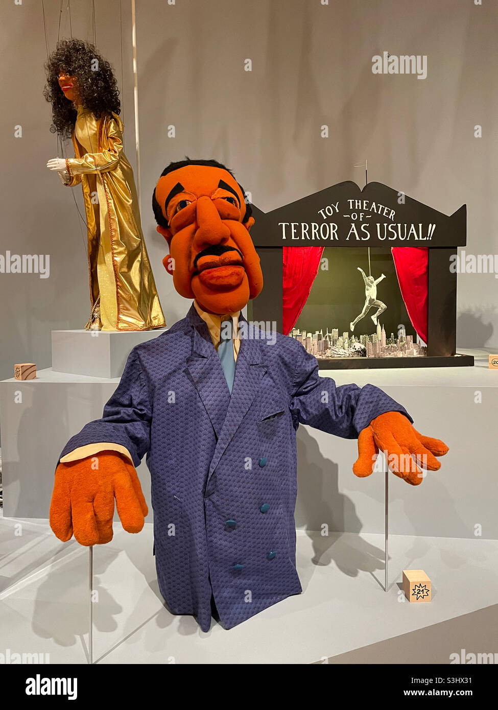 Duke Ellington puppet from the play Duc‘s Place, 1992, exhibit at the Museum of The city of New York, 2021, NYC, USA - Smartphone Captured Stock Image