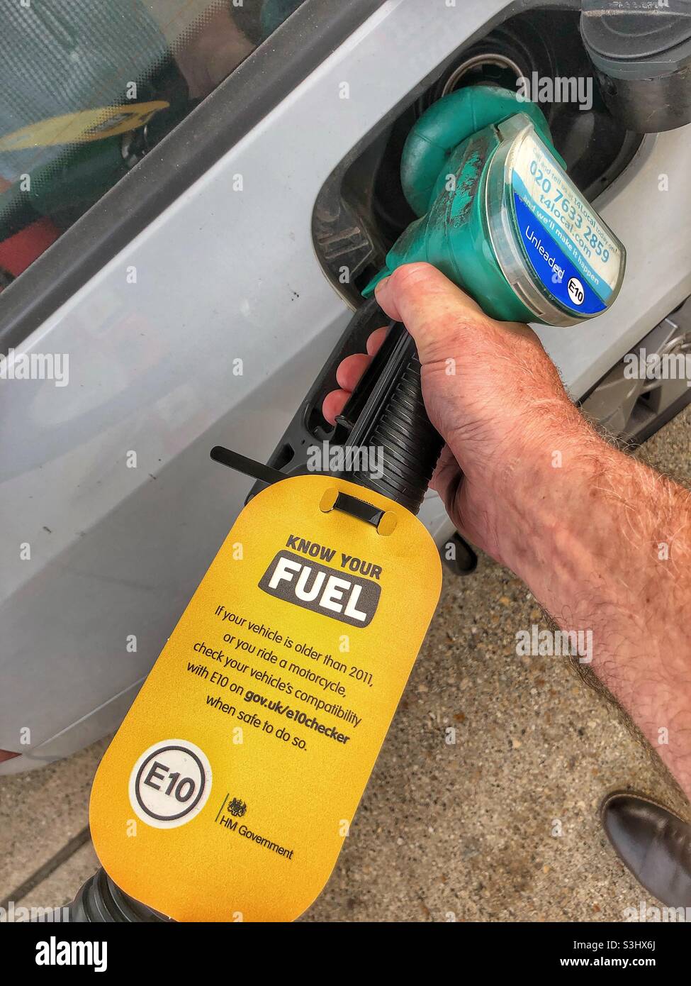 Filling with E10 petrol Stock Photo