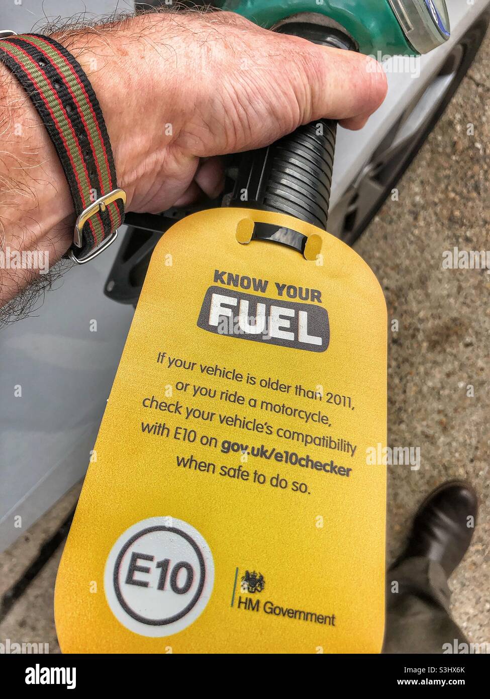 Refilling with E10 petrol Stock Photo