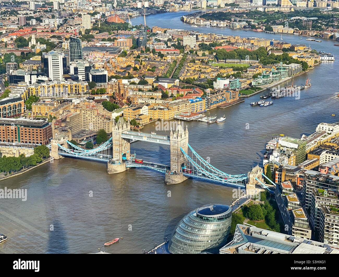 Aerial view of Tower Bridge and the River Thames Stock Photo