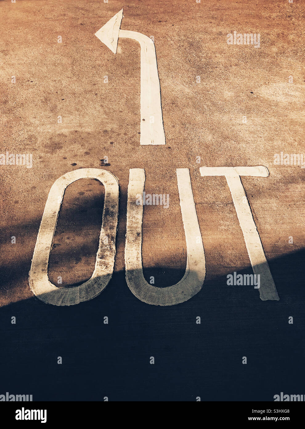 An Out sign on a garage forecourt - Smartphone Captured Stock Image