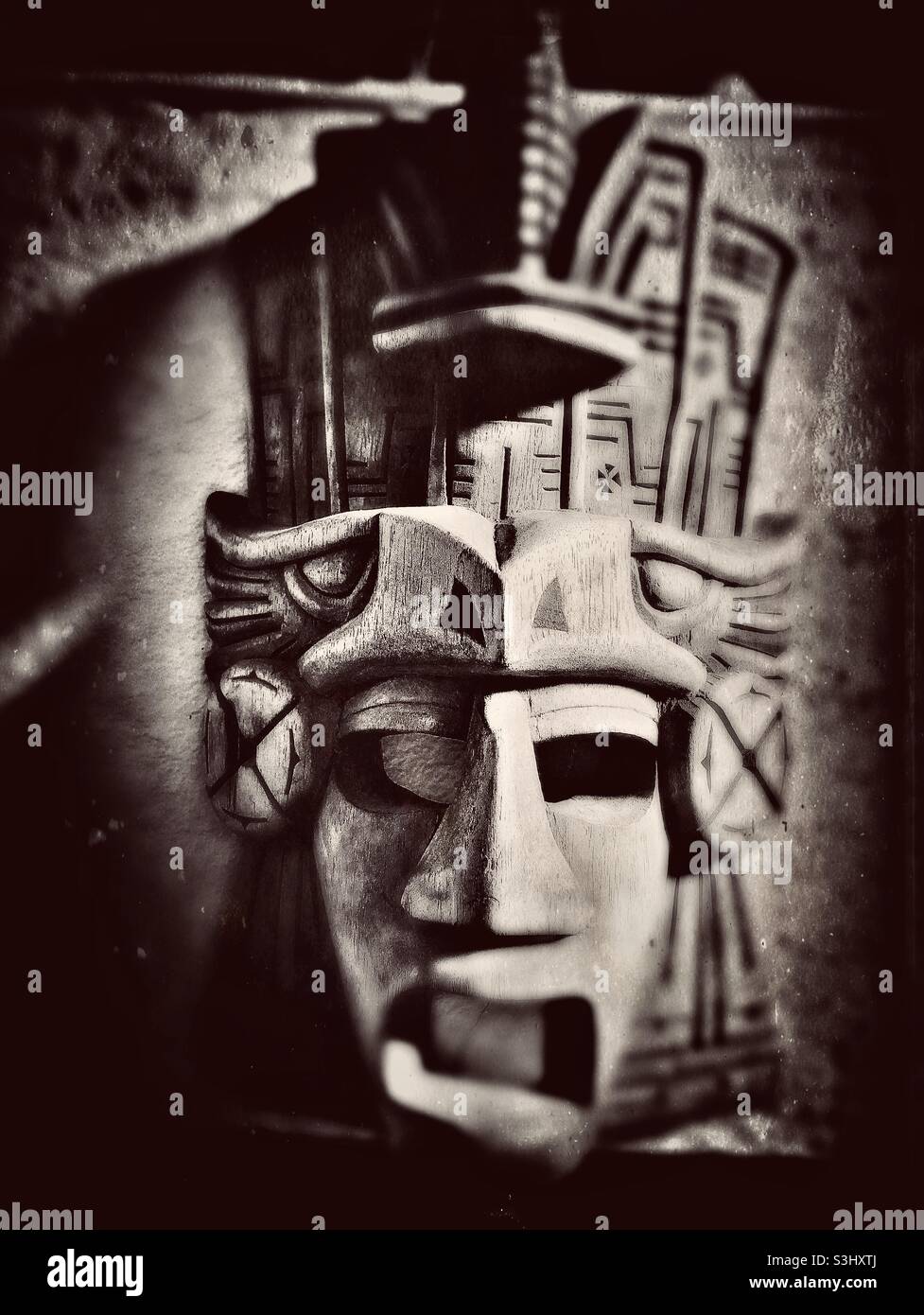 Hand carved Inca  mask from South America - Smartphone Captured Stock Image