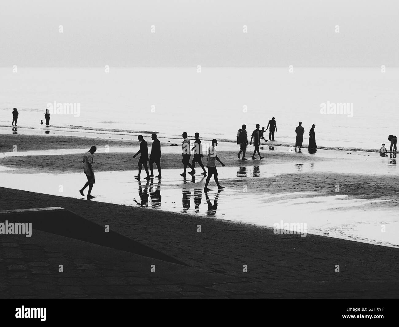 Evening exercise local people doing walking exercise at the beach