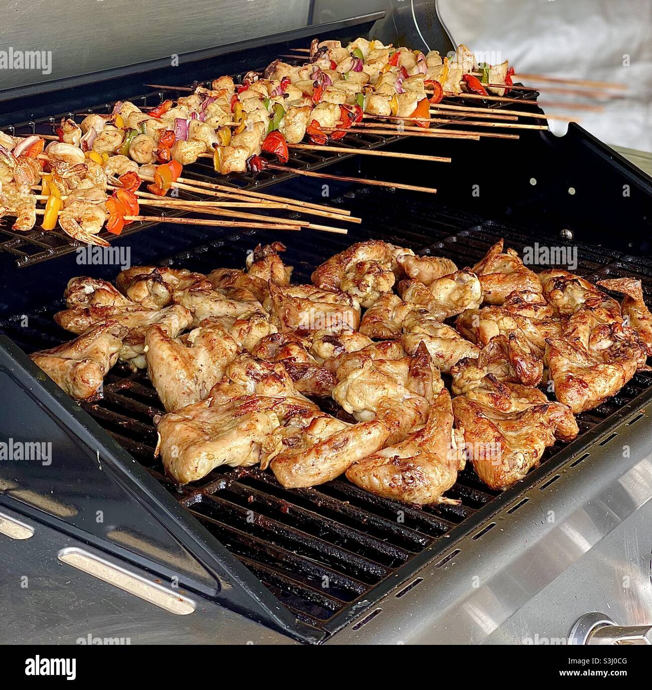 Bbq Wings And Kebabs Stock Photo Alamy