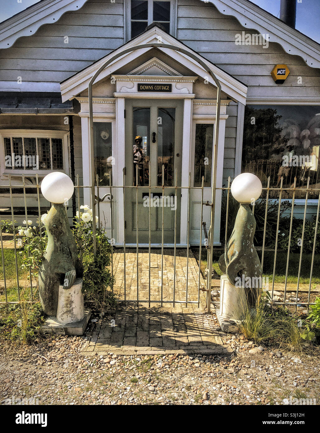 Humorous sea-lion lights outside the Downs Cottage, Kingsdown, Kent - Smartphone Captured Stock Image