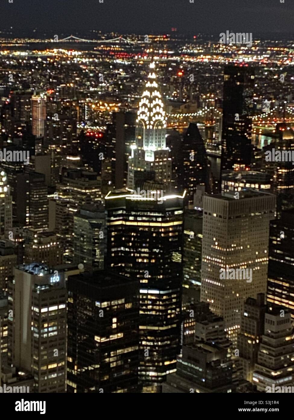 New York By Night with Chrysler building, taken from the Empire State Building December 2019 - Smartphone Captured Stock Image