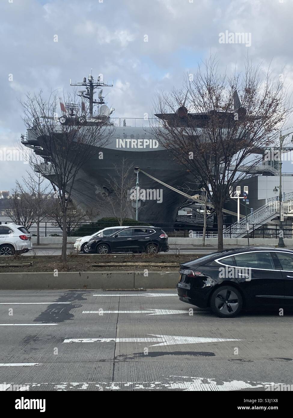 USS Intrepid Sea, Air & Space Museum on Hudson River in New York taken December 2019 Stock Photo