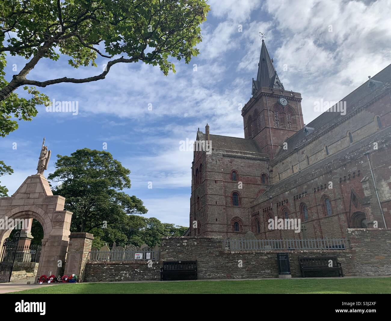 St. Magnus cathedral in Kirkwall on the Orkney Islands in the UK. Stock Photo