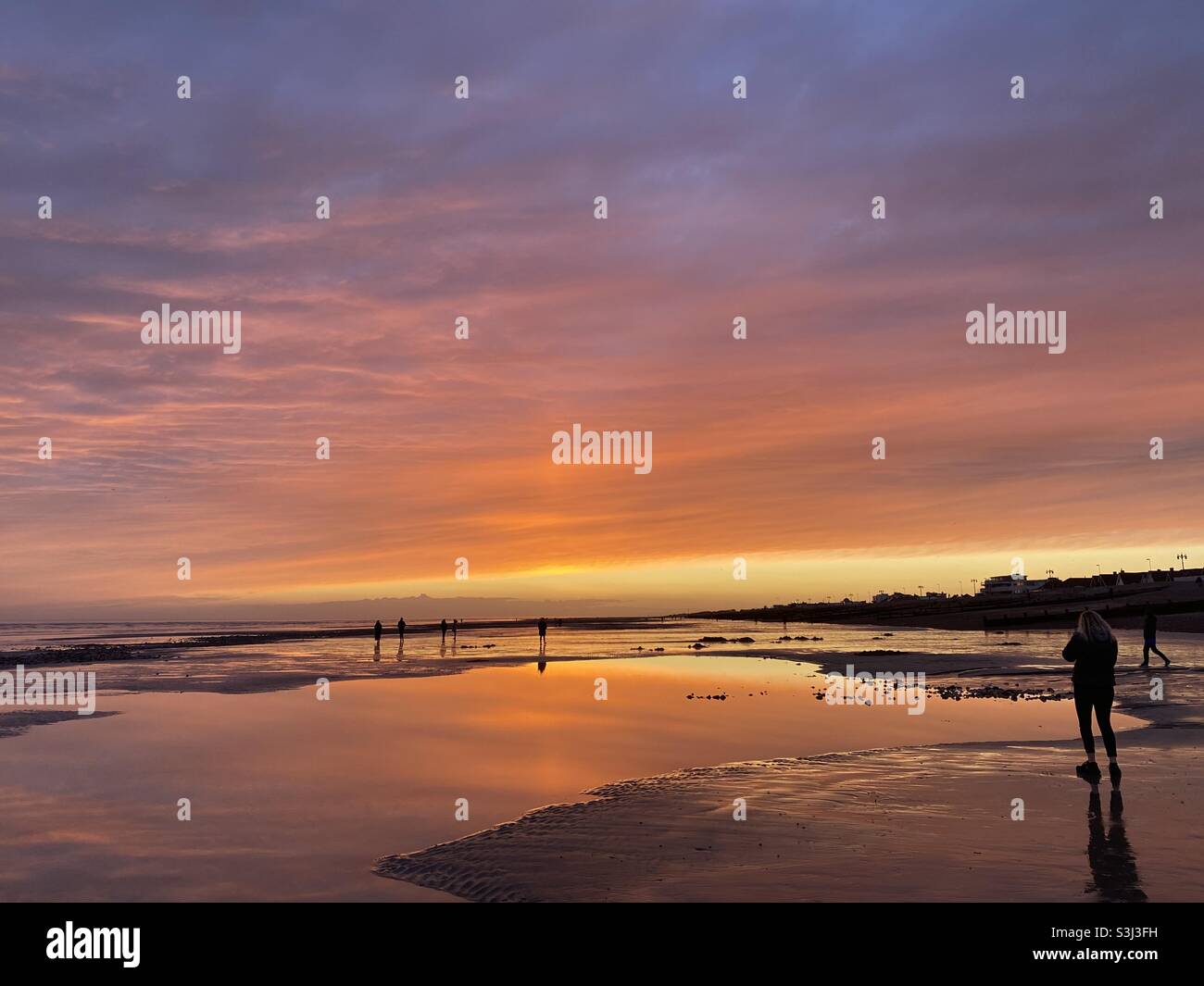 Sunset over Worthing beach - Smartphone Captured Stock Image