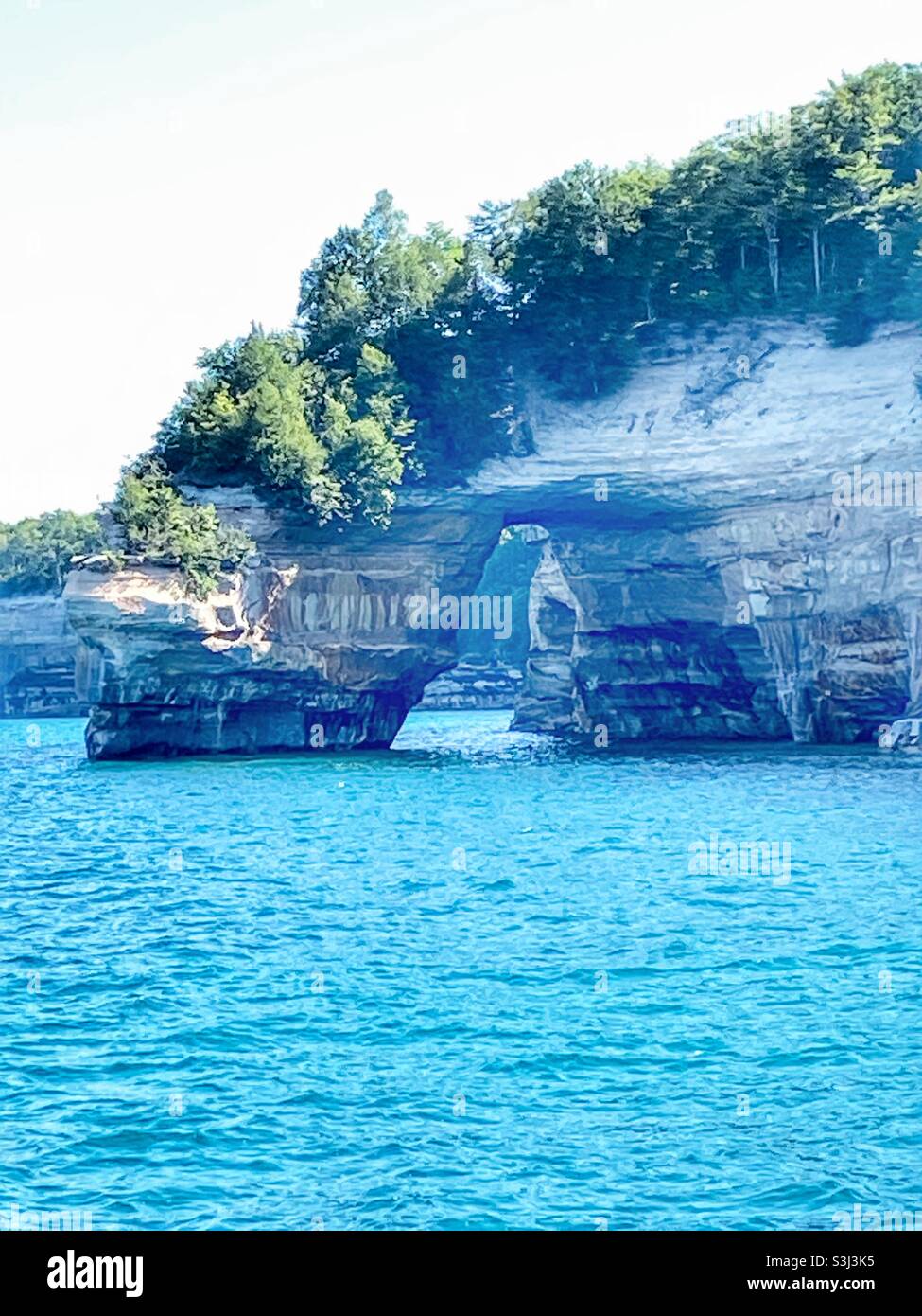 Beautiful shoreline along Pictured Rocks Lakeshore National Park - Smartphone Captured Stock Image