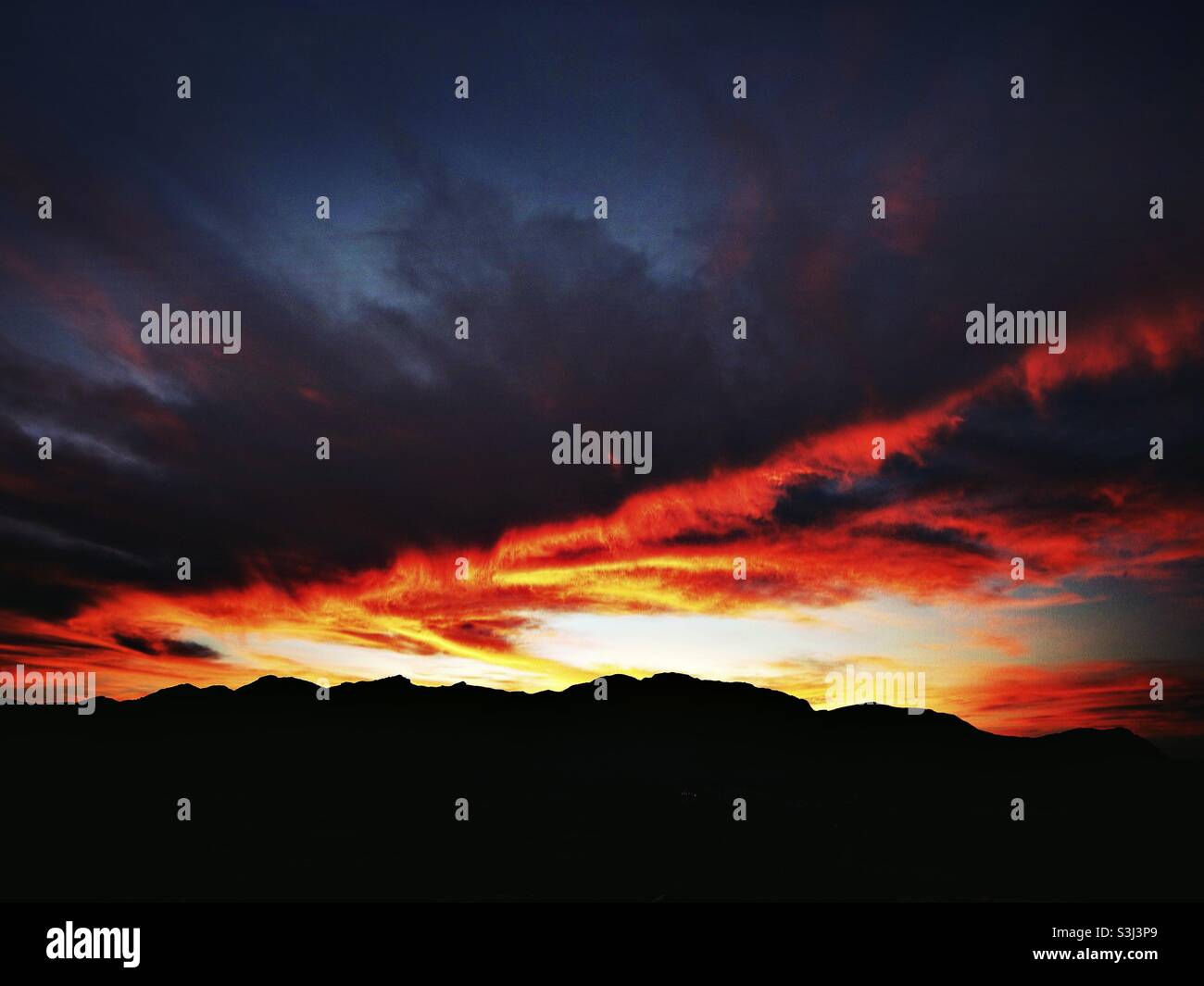 Sunset over mountains in eastern Spain - Smartphone Captured Stock Image
