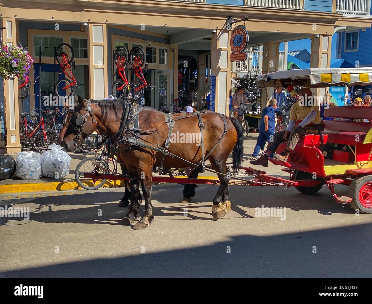 Horse drawn taxi on Mackinac Island Stock Photo