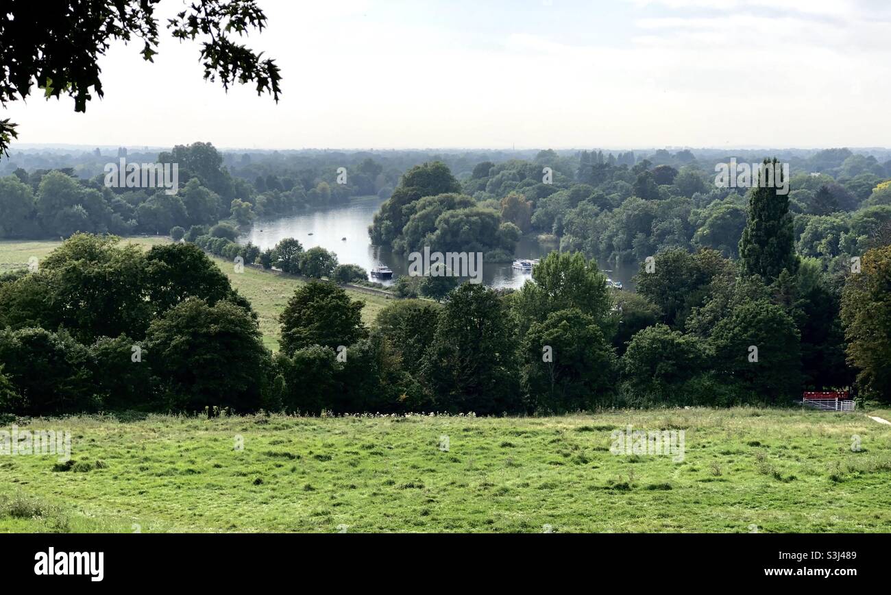 Famous View of the River Thames at Richmond from the viewing point on Richmond Terrace. Stock Photo