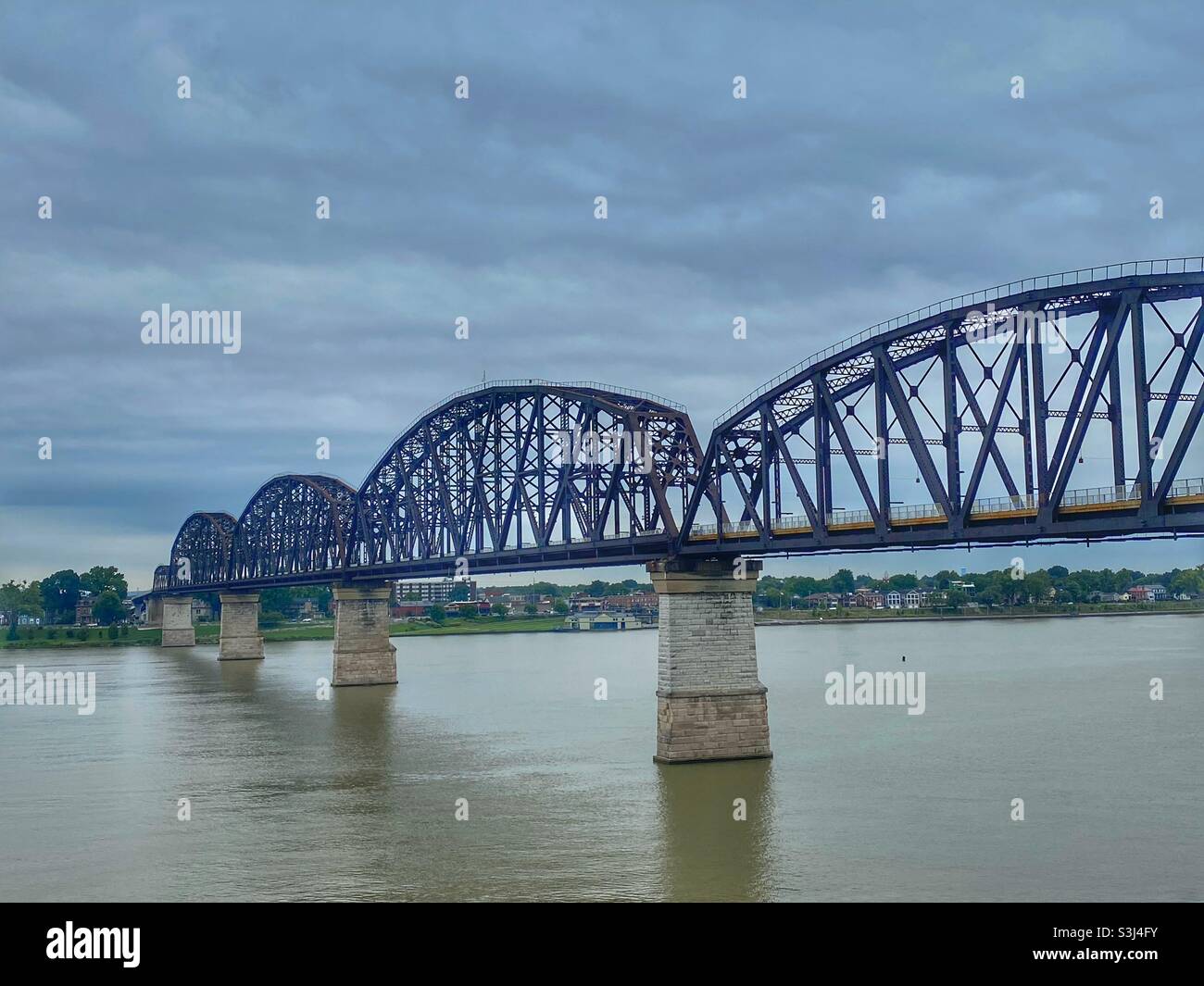 Foot bridge over the Ohio river in Louisville Kentucky - Smartphone Captured Stock Image